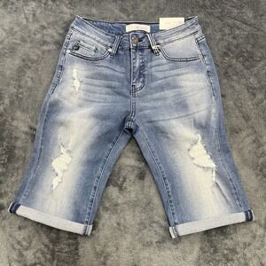 KanCan Distressed Denim Bermuda Shorts Dark Wash Size 27